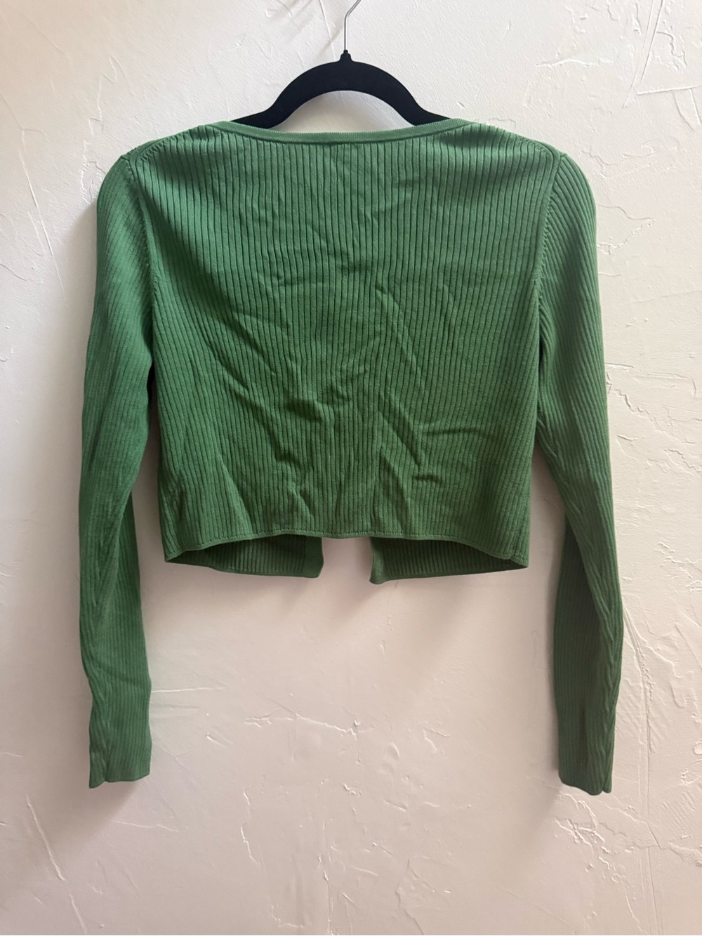 Uniqlo Green Ribbed Cropped Button Cardigan - Picture 2 of 2